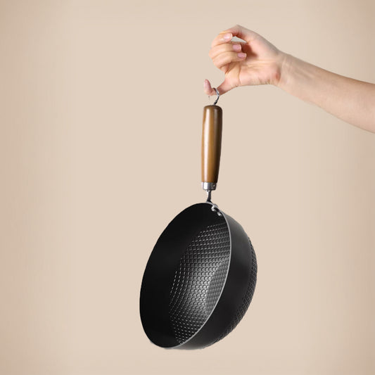 Chemical-Free, Non-Coating Mini Iron Wok with Wood Handle - Solo Cooking